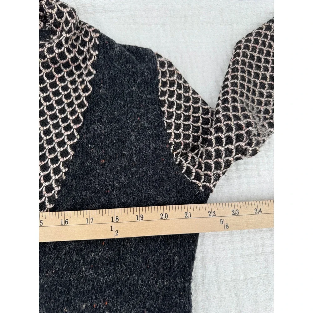 Fleur De Lis Cardigan Black Knit Yarn Patchwork Boho Floral Open Front Size S